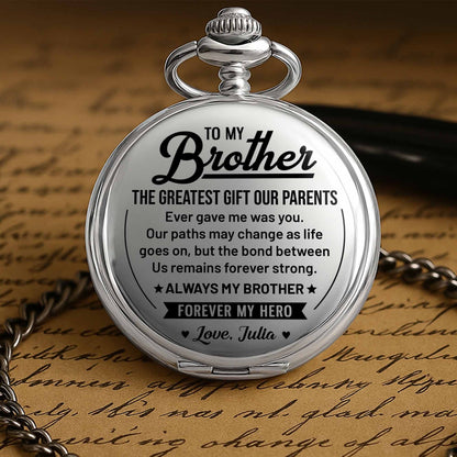 To My Brother The Greatest Gift Star And Banner Design - Personalized Silver Plated Pocket Watch - BRT040_SWATCH