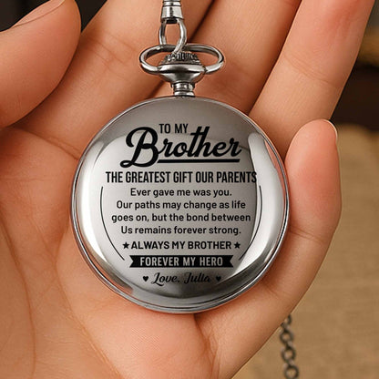 To My Brother The Greatest Gift Star And Banner Design - Personalized Silver Plated Pocket Watch - BRT040_SWATCH