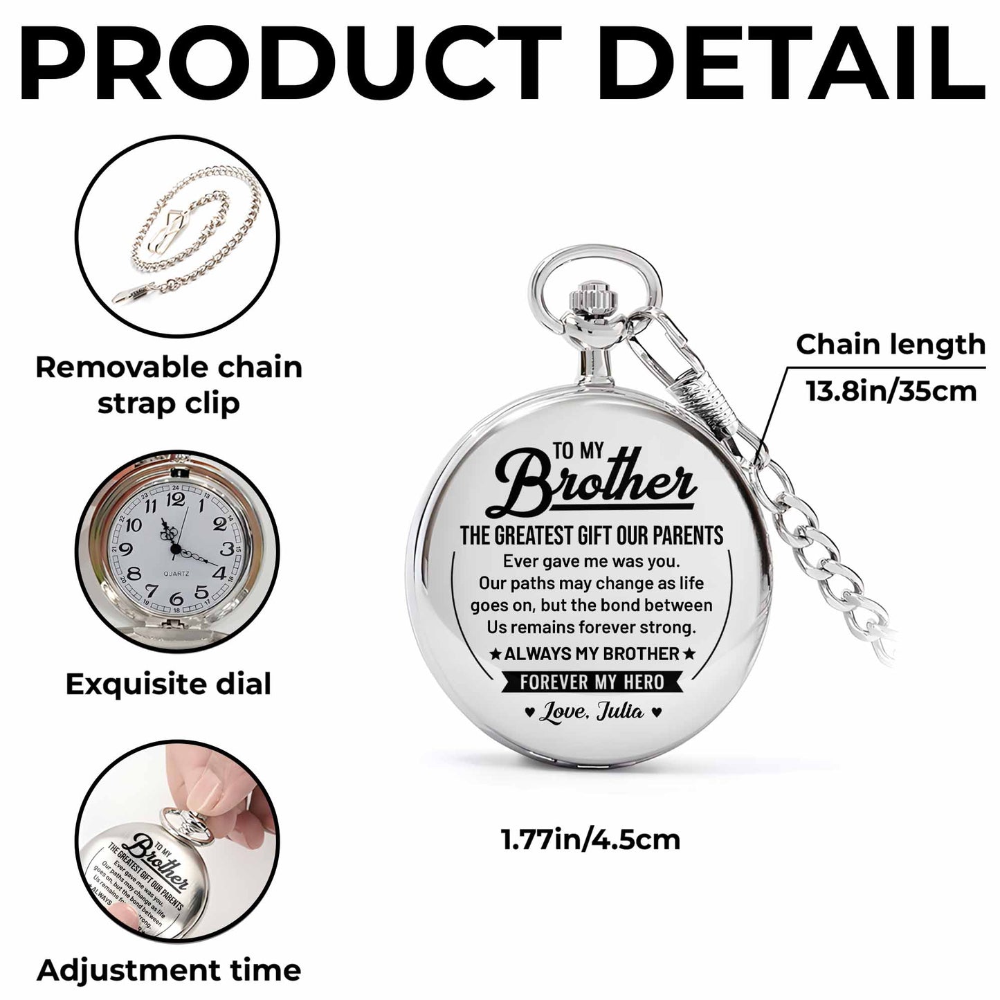To My Brother The Greatest Gift Star And Banner Design - Personalized Silver Plated Pocket Watch - BRT040_SWATCH
