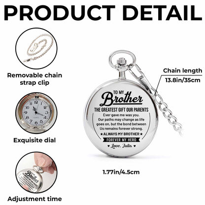 To My Brother The Greatest Gift Star And Banner Design - Personalized Silver Plated Pocket Watch - BRT040_SWATCH