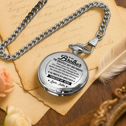 To My Brother The Greatest Gift Star And Banner Design - Personalized Silver Plated Pocket Watch - BRT040_SWATCH