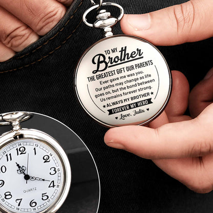 To My Brother The Greatest Gift Star And Banner Design - Personalized Silver Plated Pocket Watch - BRT040_SWATCH