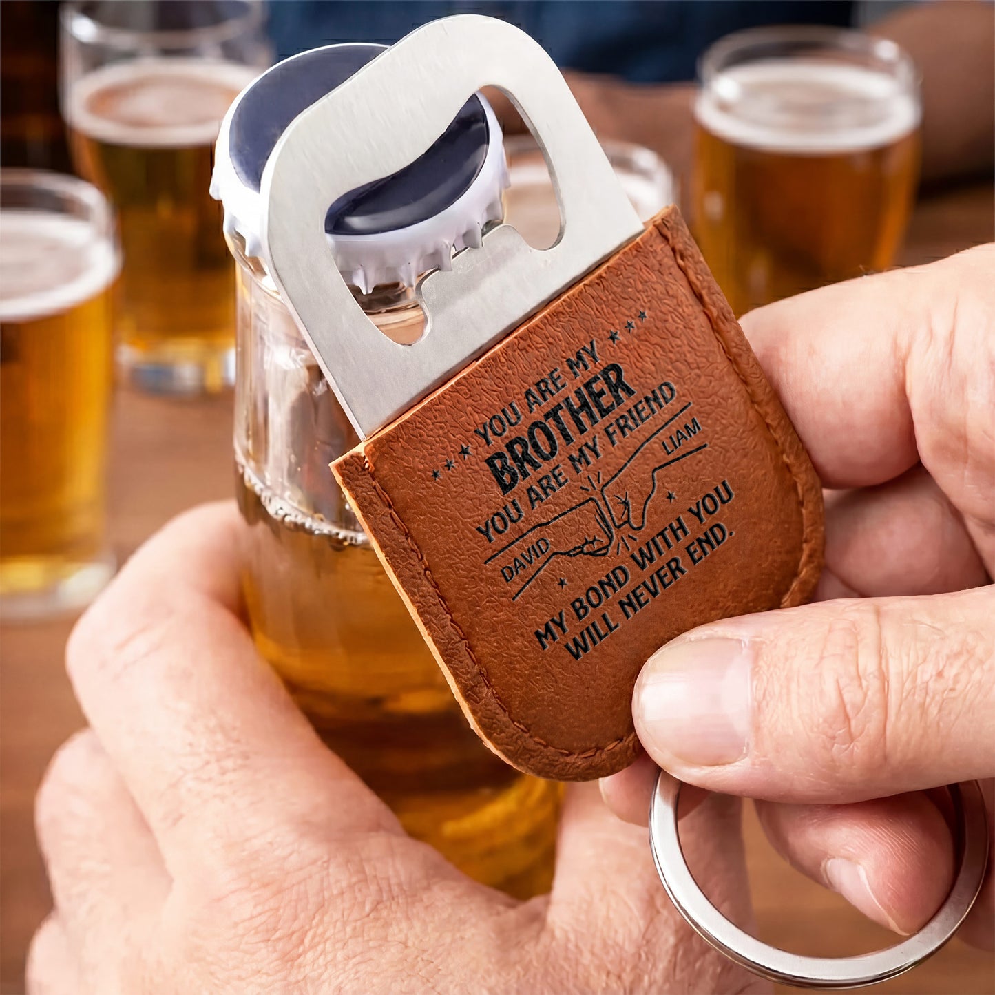 You Are My Brother You Are My Friend Fist Bump Bond - Personalized Leather Bottle Opener Keychain - BRT053_LEBOK