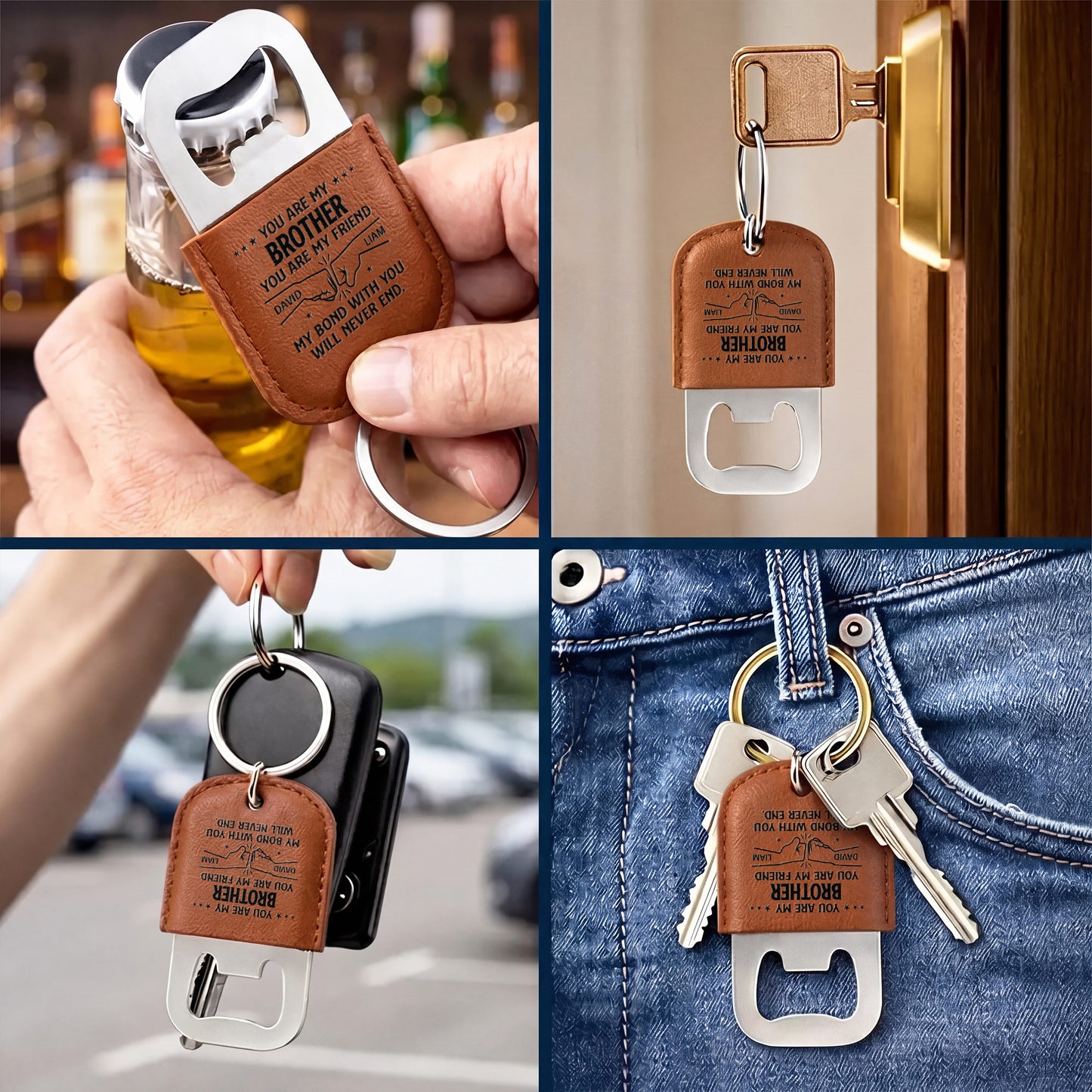 You Are My Brother You Are My Friend Fist Bump Bond - Personalized Leather Bottle Opener Keychain - BRT053_LEBOK