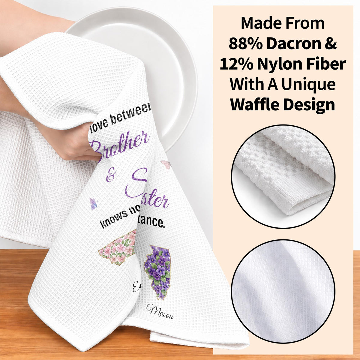 The Love Between A Brother And Sister Knowing No Distance With Floral States - Personalized Kitchen Towel - BRT063_TOWL