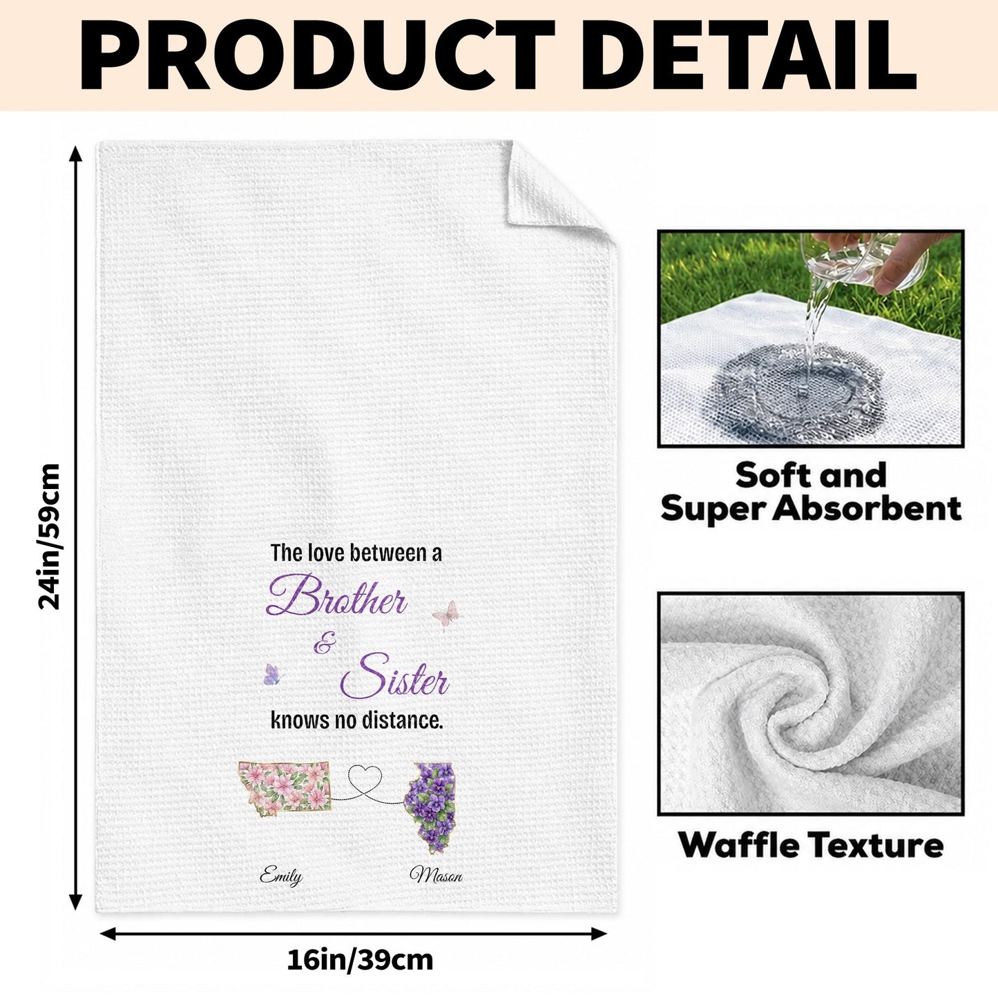 The Love Between A Brother And Sister Knowing No Distance With Floral States - Personalized Kitchen Towel - BRT063_TOWL
