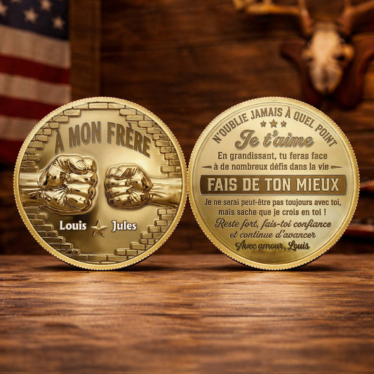 À Mon Frère French Message Holding Hands Golden Punch Coin - Custom Commemorative Coin - BRT065_KCOIN