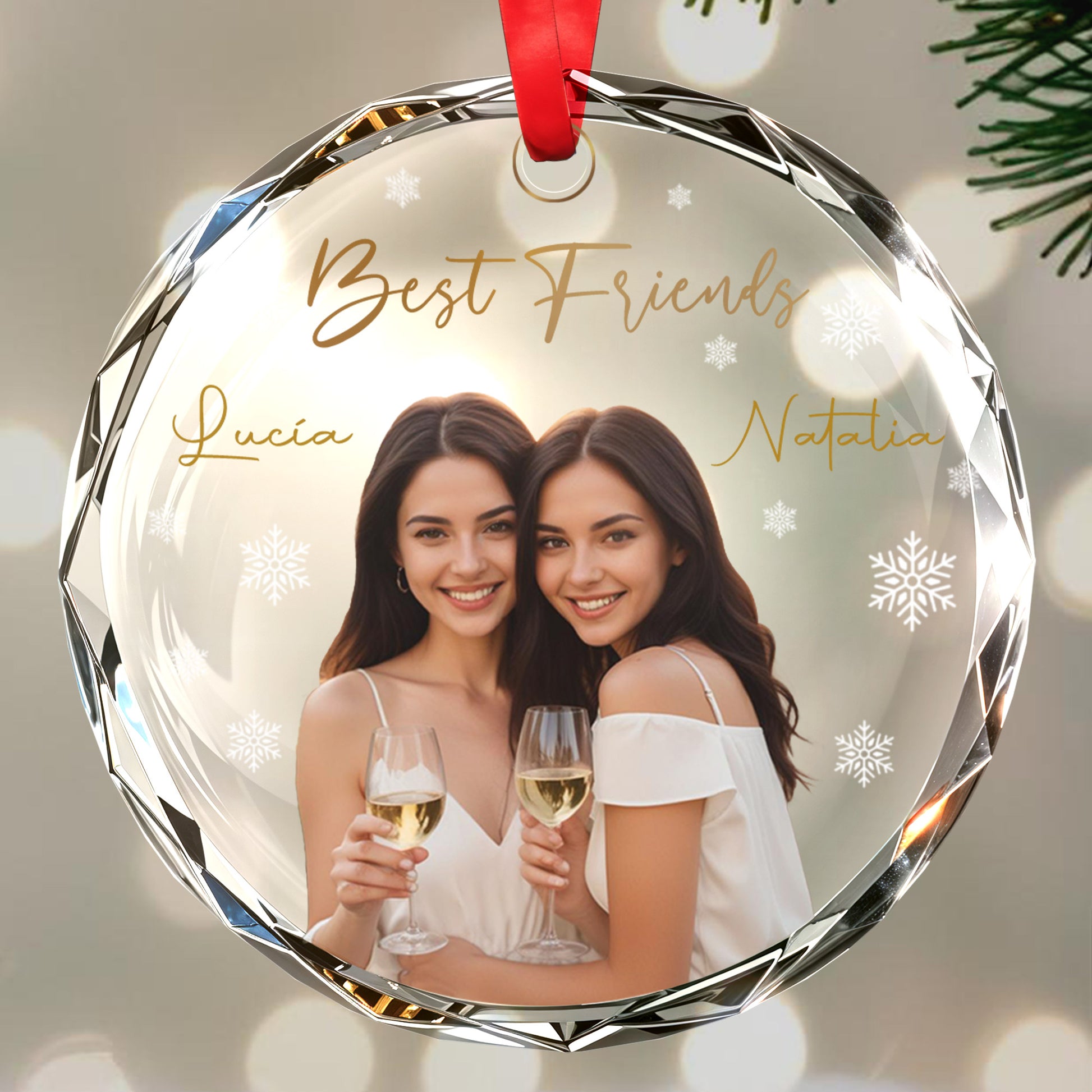 Best Friends Circle Glass Ornament