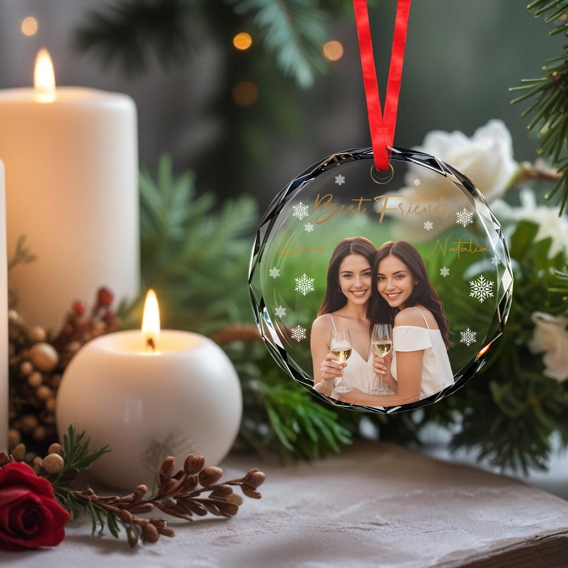 Best Friends Circle Glass Ornament