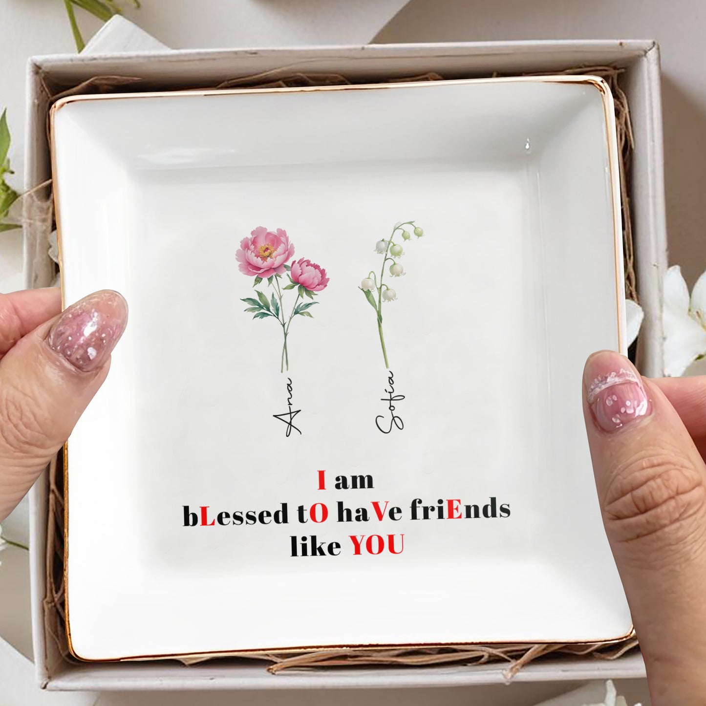 Blessed To Have Friends Like You Jewelry Dish - Personalized Custom Jewelry Dish - BST009_SCRD