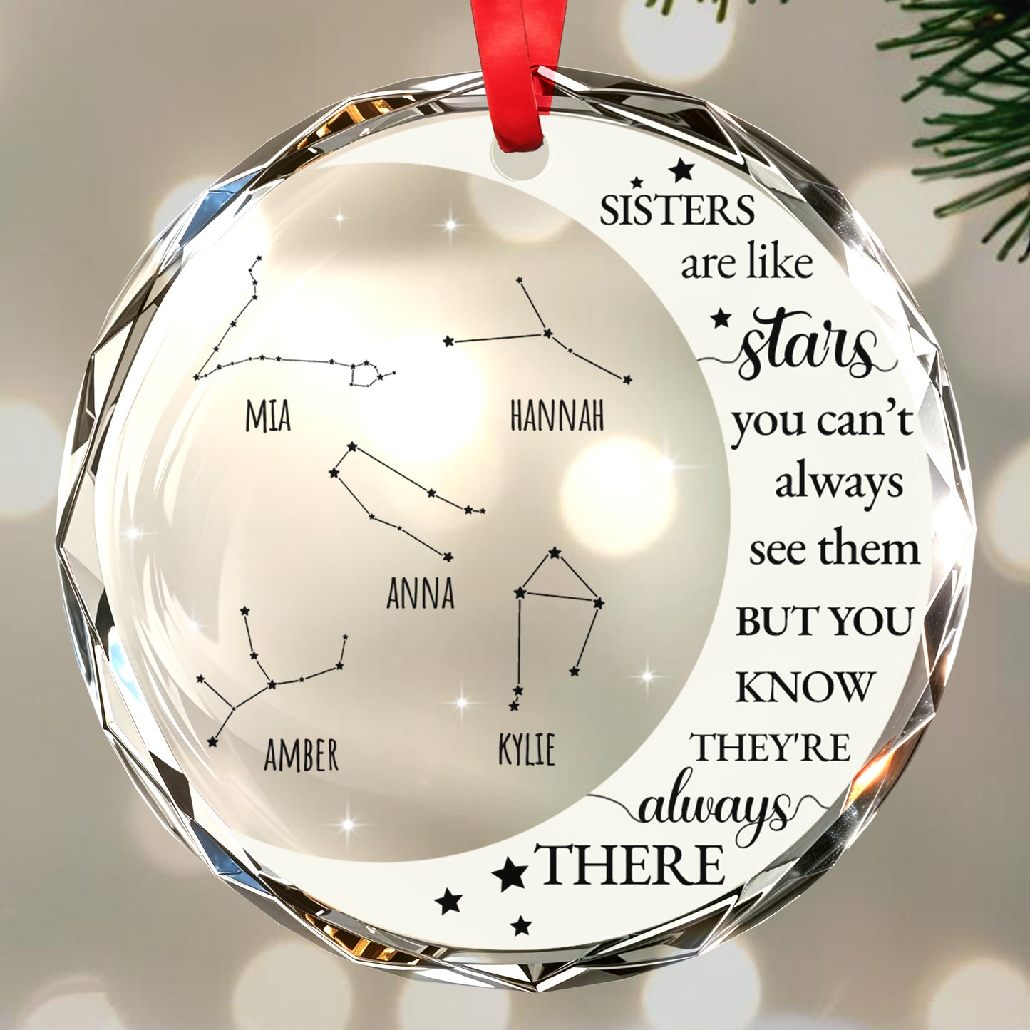 True Besties Are Like Stars Inspirational Quote - Personalized Custom Circle Glass Ornament - BST013_CGOR