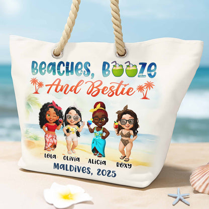 Beaches, Booze And Bestie With Cartoon Figures