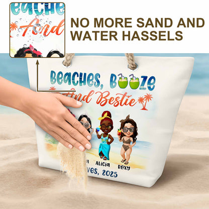 Beaches, Booze And Bestie With Cartoon Figures