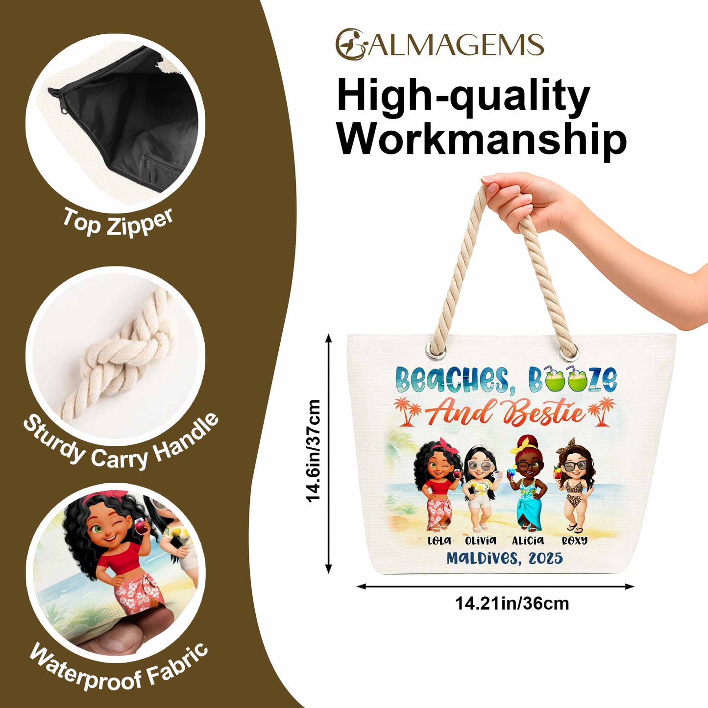 Beaches, Booze And Bestie With Cartoon Figures