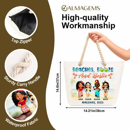 Beaches, Booze And Bestie With Cartoon Figures