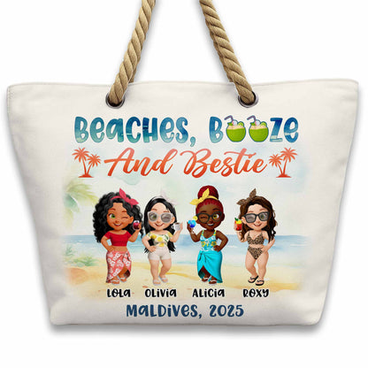 Beaches, Booze And Bestie With Cartoon Figures