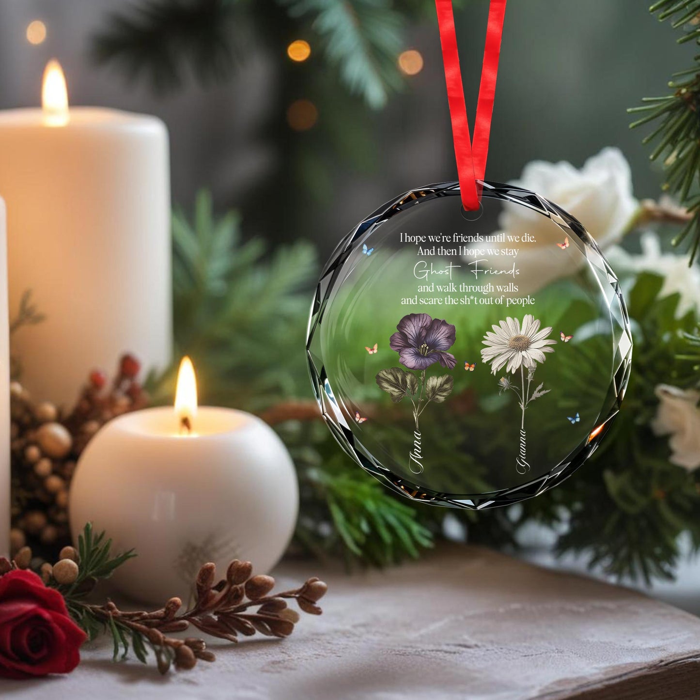 Ghost Friends Quote with Flowers and Butterflies