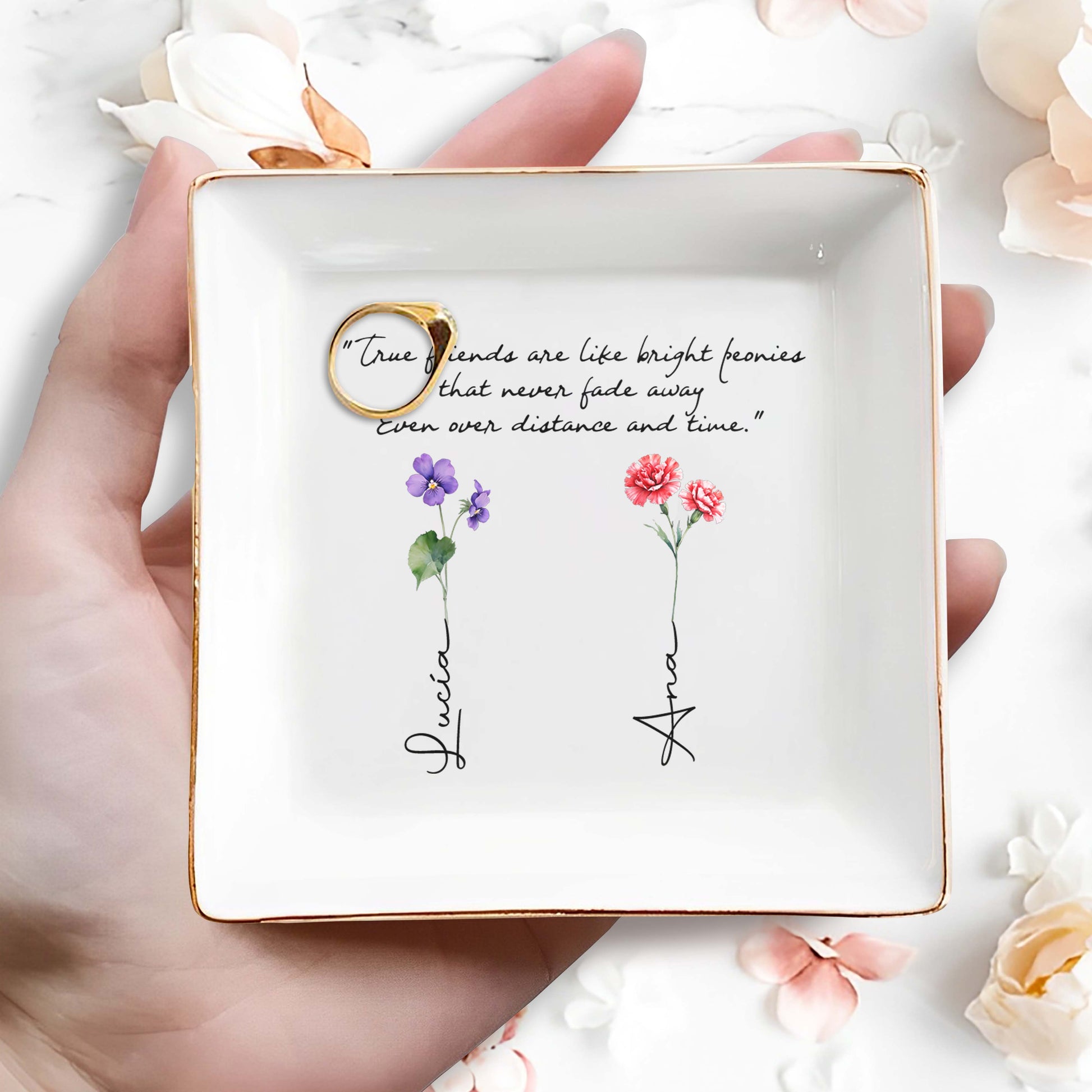 True Friends Like Bright Peonies Custom Jewelry Dish