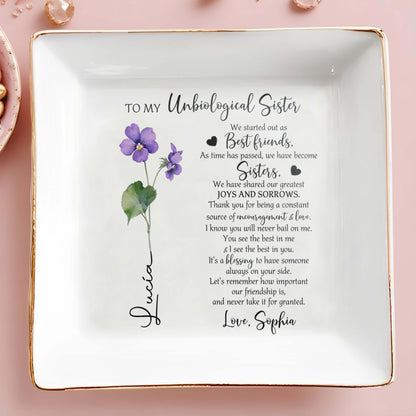 To My Unbiological Sister Bestfriend Jewelry Dish - Personalized Custom Jewelry Dish - BST022_SCRD