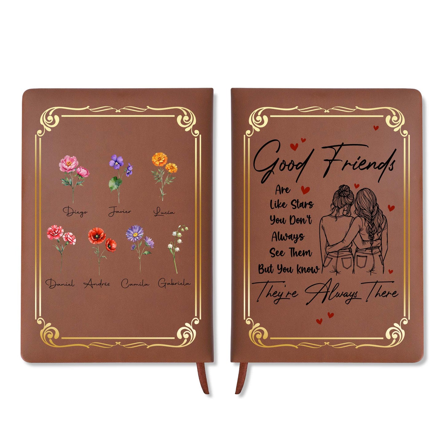 Good Friends Are Like Stars Inspirational Quote - Personalized Custom Leather Journal - BST024_JRNL