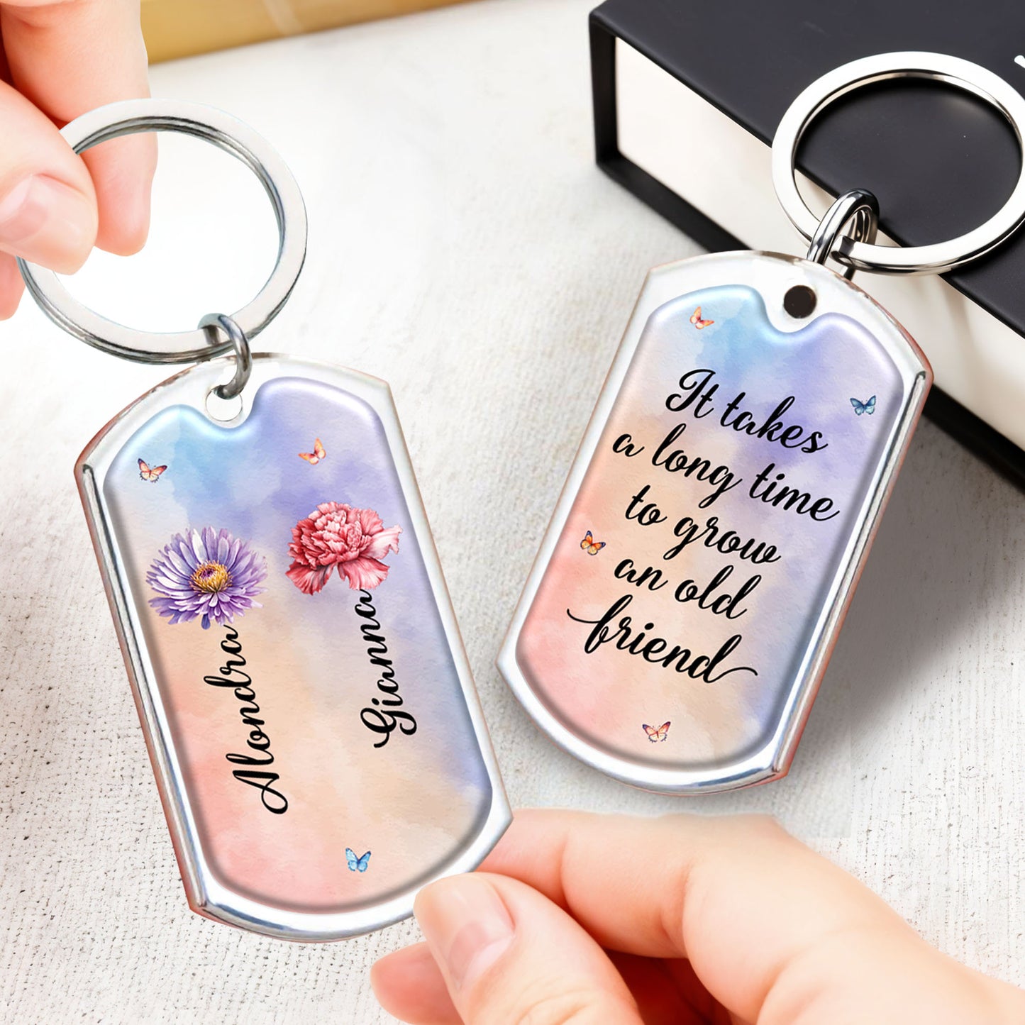 It Takes a Long Time to Grow an Old Friend Butterfly Flower Design