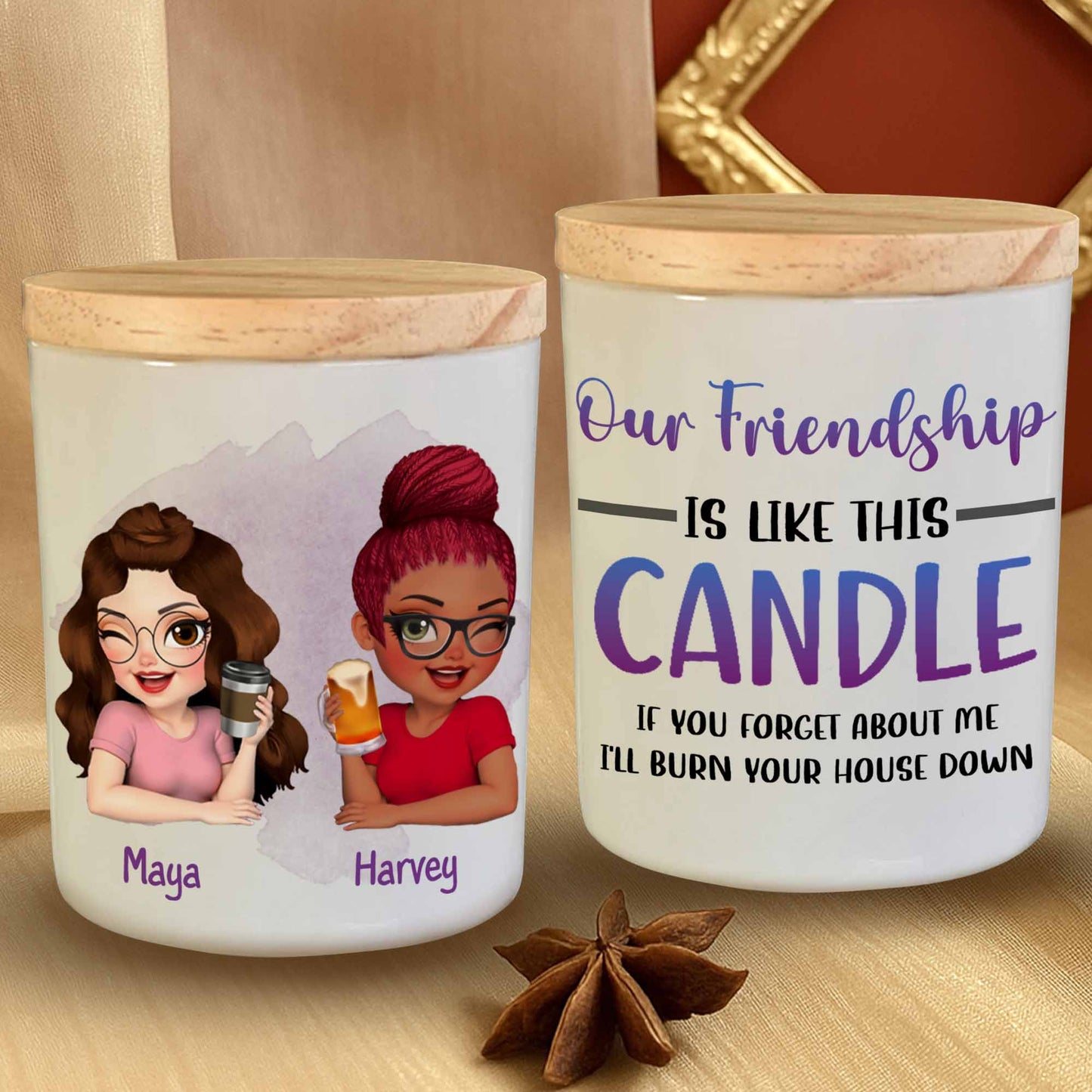 Nuestra amistad es como esta vela, brillante y cálida - Tarro de cristal personalizado con LED - BST025_LEJAR