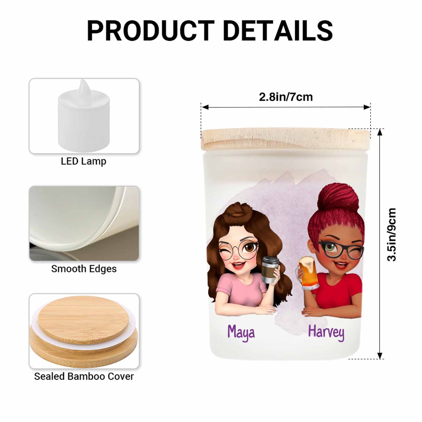 Nuestra amistad es como esta vela, brillante y cálida - Tarro de cristal personalizado con LED - BST025_LEJAR