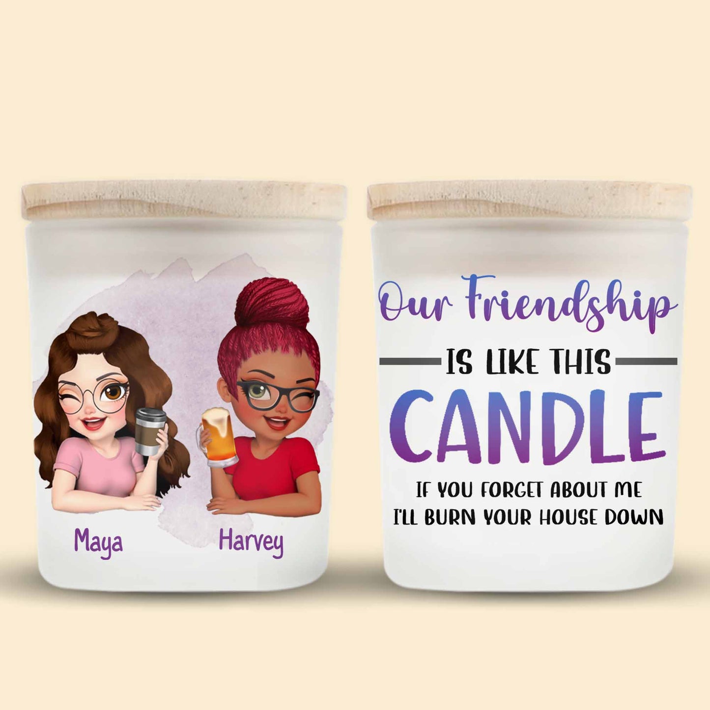 Nuestra amistad es como esta vela, brillante y cálida - Tarro de cristal personalizado con LED - BST025_LEJAR