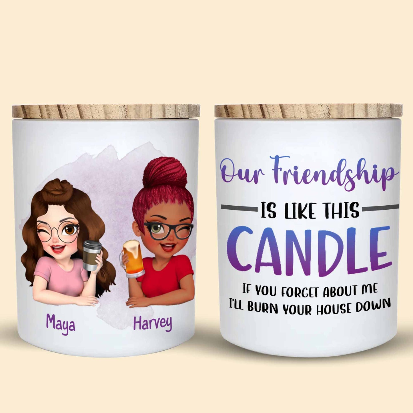 Nuestra amistad es como esta vela, brillante y cálida - Tarro de cristal personalizado con LED - BST025_LEJAR