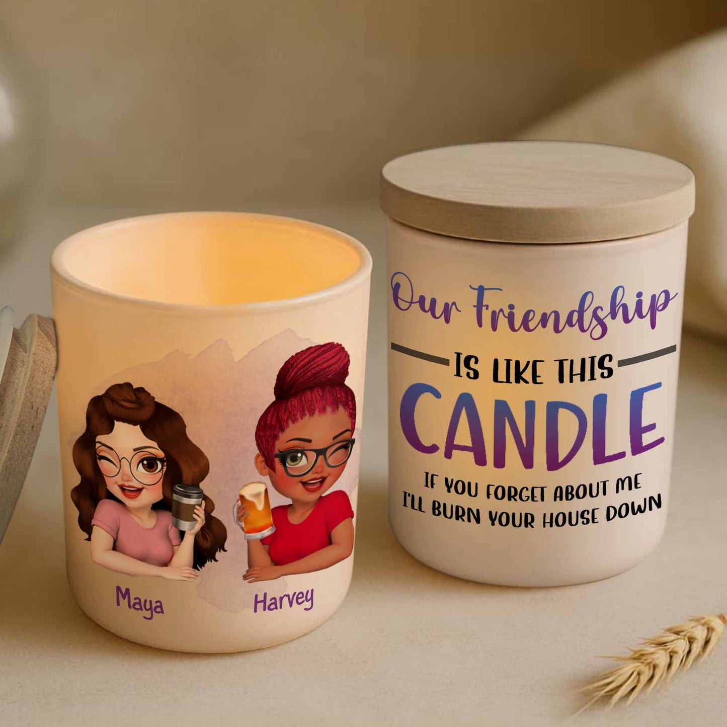 Nuestra amistad es como esta vela, brillante y cálida - Tarro de cristal personalizado con LED - BST025_LEJAR