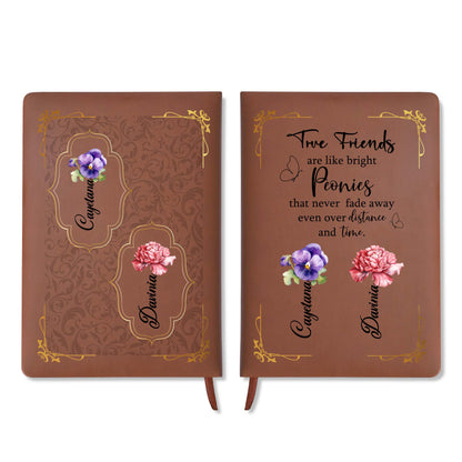 True Friends Bright Peonies Quote Leather Journal - Personalized Custom Leather Journal - BST030_JRNL