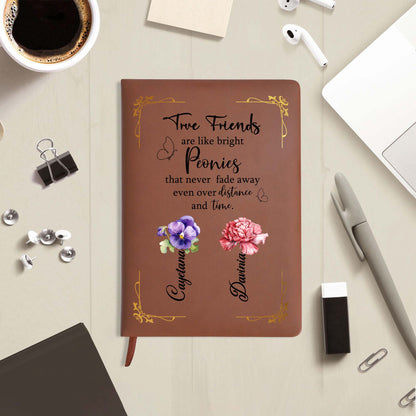 True Friends Bright Peonies Quote Leather Journal - Personalized Custom Leather Journal - BST030_JRNL