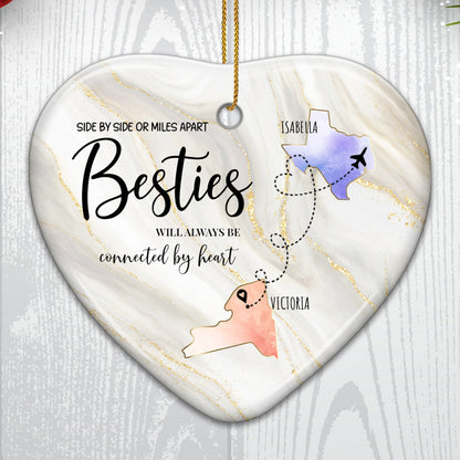 Besties Connected By Heart Custom Ornament - Personalized Custom Ceramic Ornament With Heart Shape - BST031_HCE