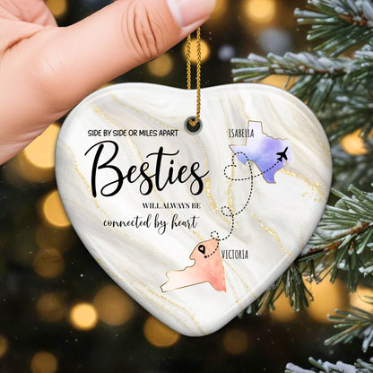 Besties Connected By Heart Custom Ornament - Personalized Custom Ceramic Ornament With Heart Shape - BST031_HCE