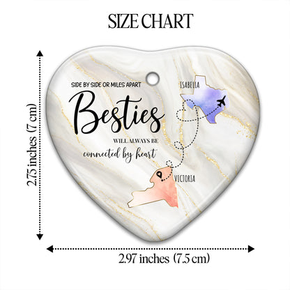 Besties Connected By Heart Custom Ornament - Personalized Custom Ceramic Ornament With Heart Shape - BST031_HCE