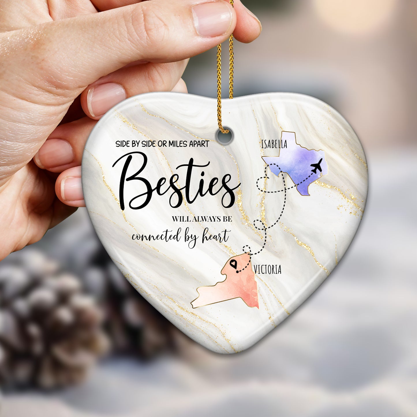 Besties Connected By Heart Custom Ornament - Personalized Custom Ceramic Ornament With Heart Shape - BST031_HCE