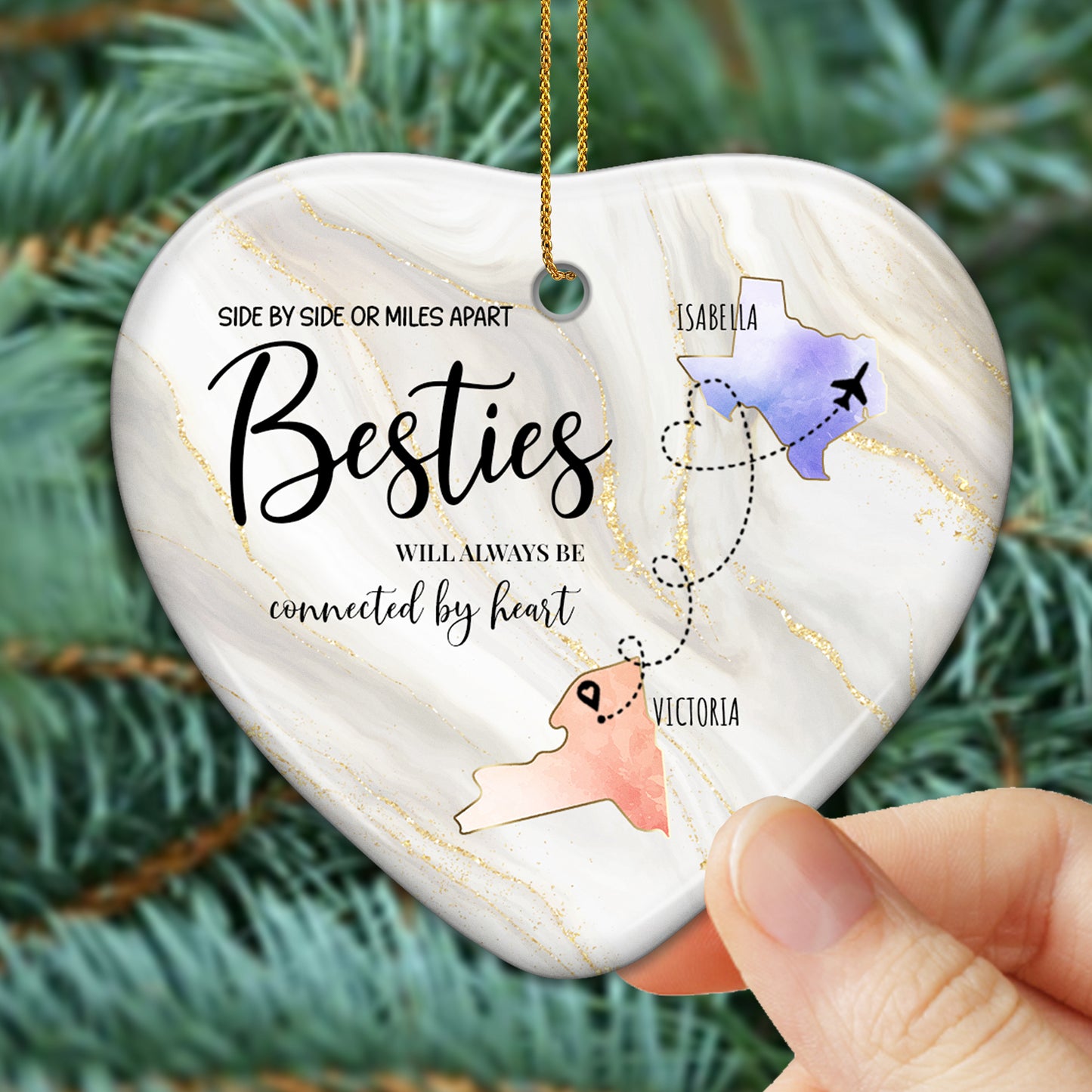 Besties Connected By Heart Custom Ornament - Personalized Custom Ceramic Ornament With Heart Shape - BST031_HCE