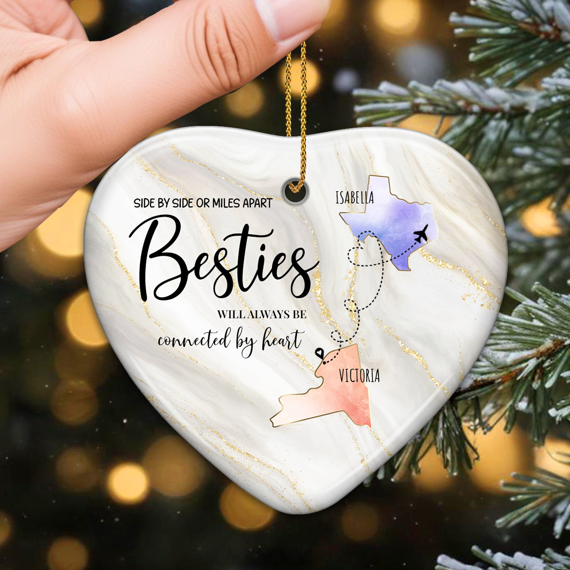 Besties Connected By Heart Custom Ornament