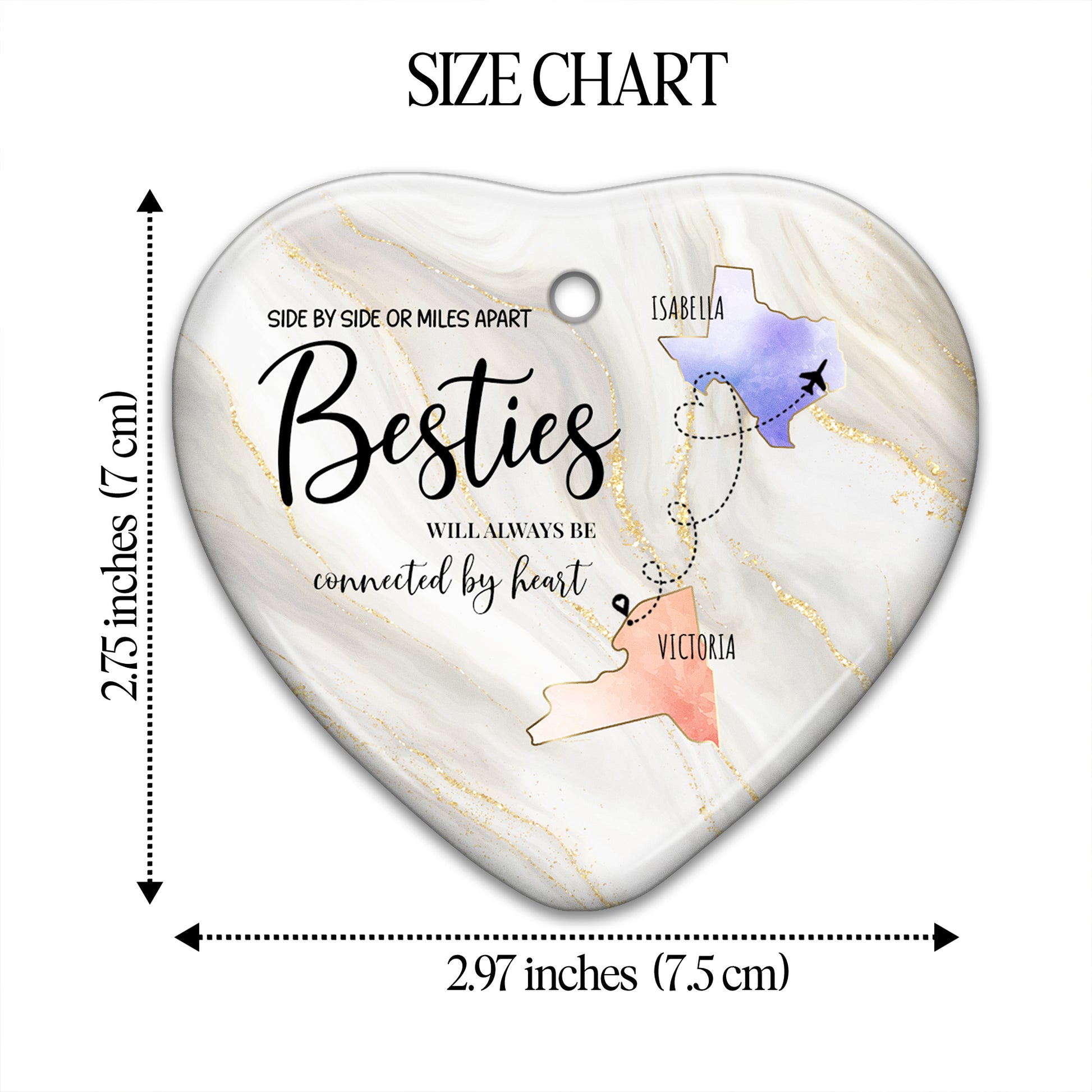 Besties Connected By Heart Custom Ornament