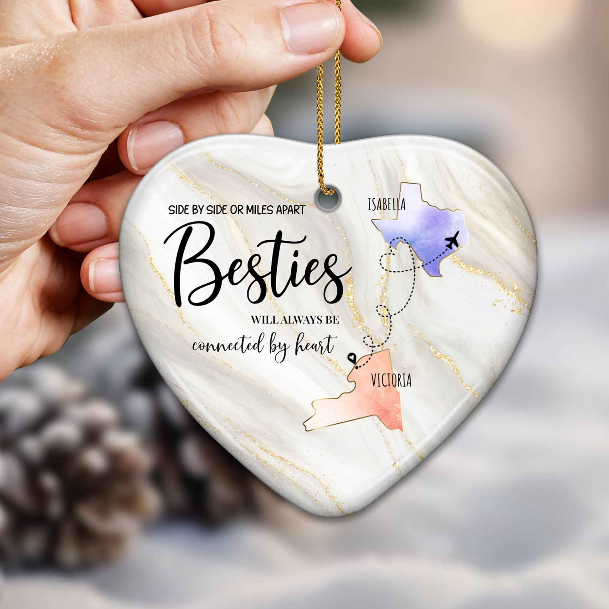 Besties Connected By Heart Custom Ornament