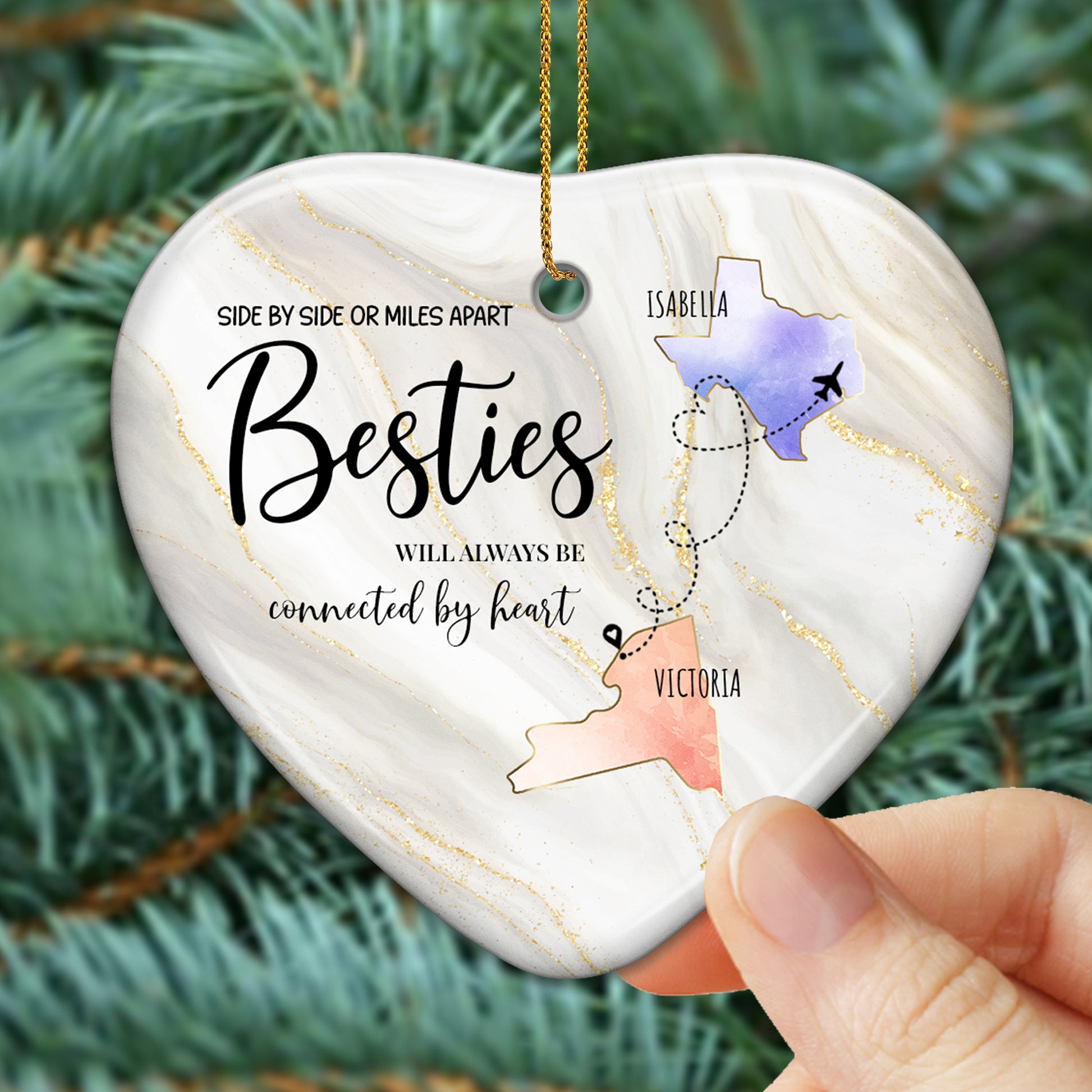 Besties Connected By Heart Custom Ornament