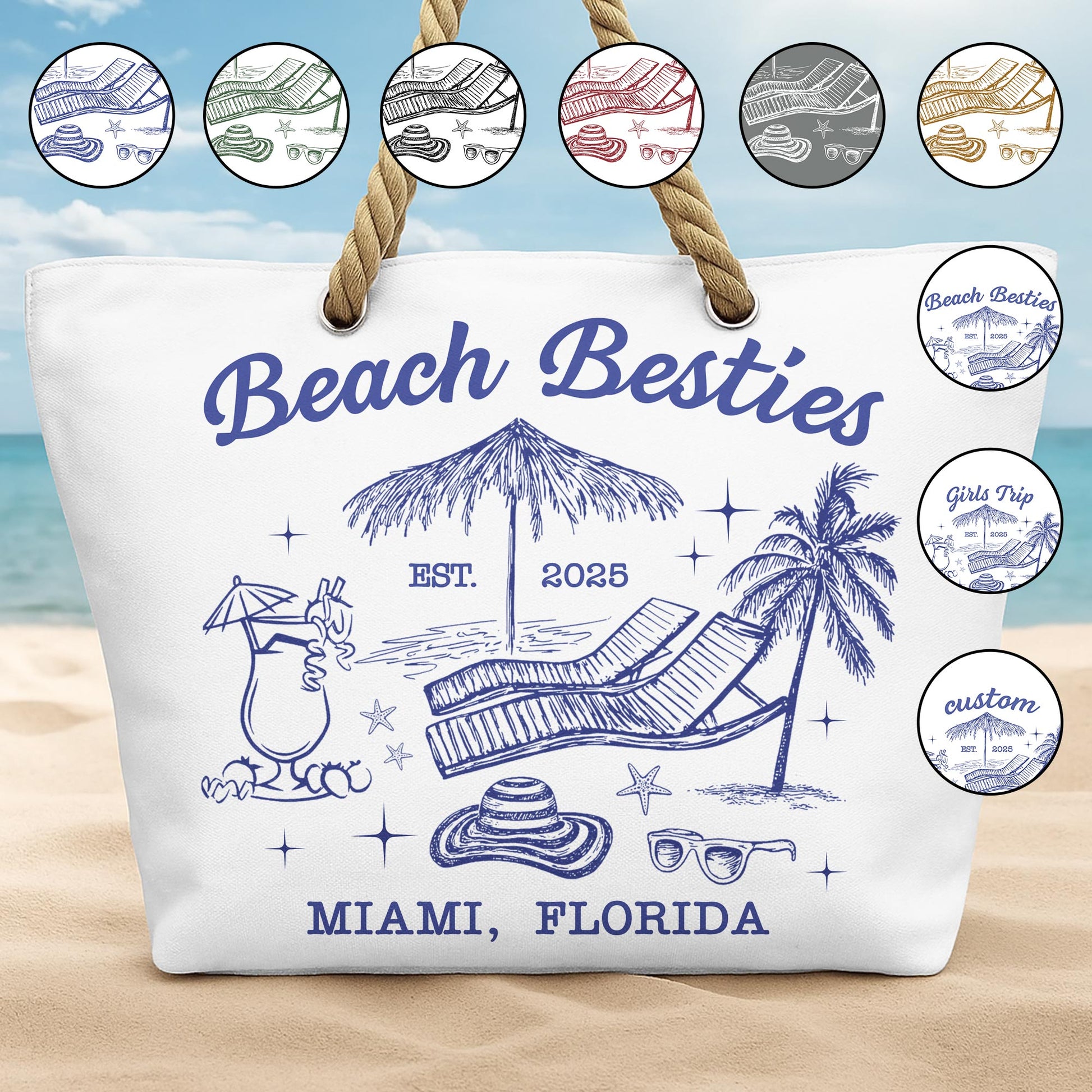 Beach Besties, Miami, Florida, Palm Tree And Beach Chair