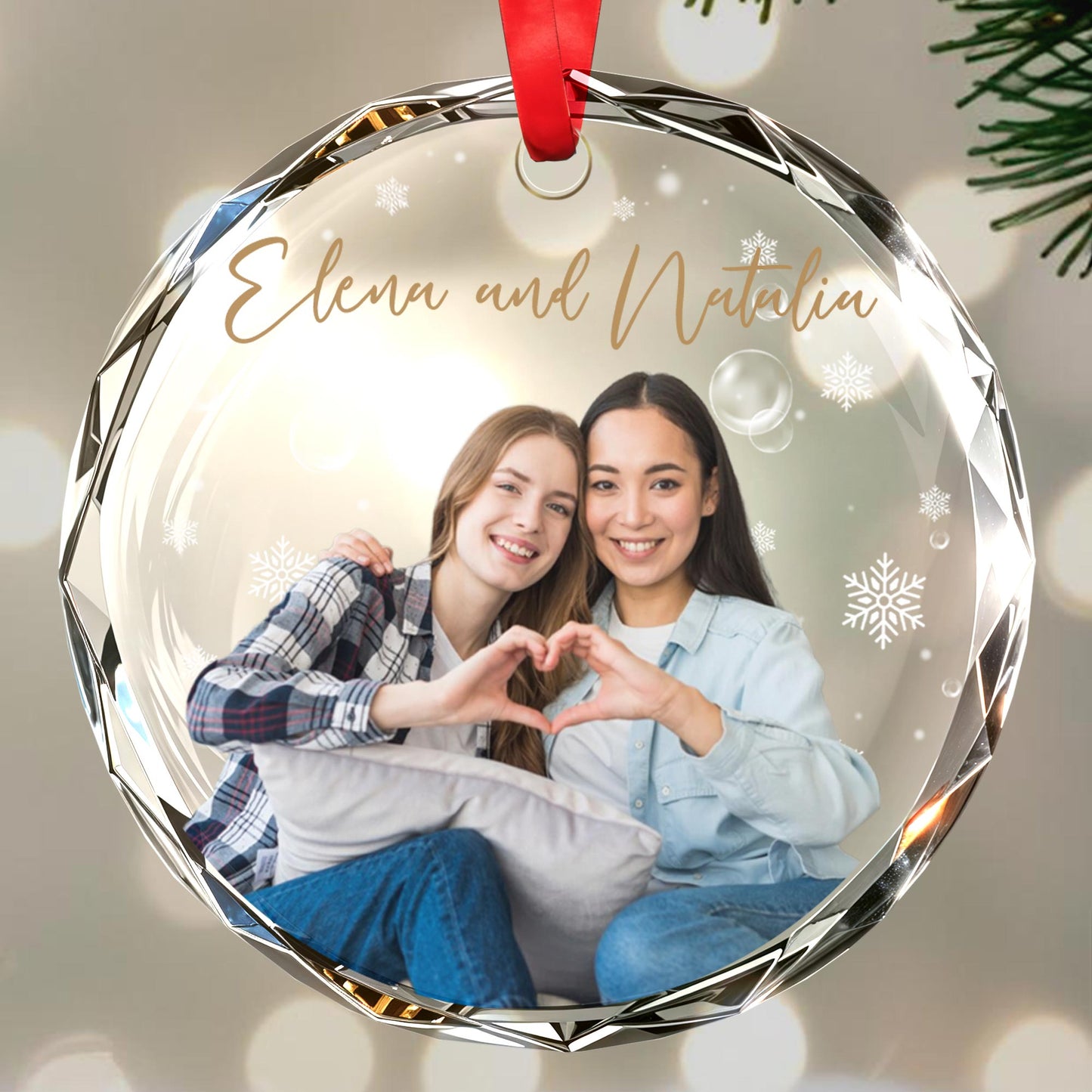 Celebrate Love And Friendship Glass Ornament - Personalized Custom Circle Glass Ornament - BST036_CGOR