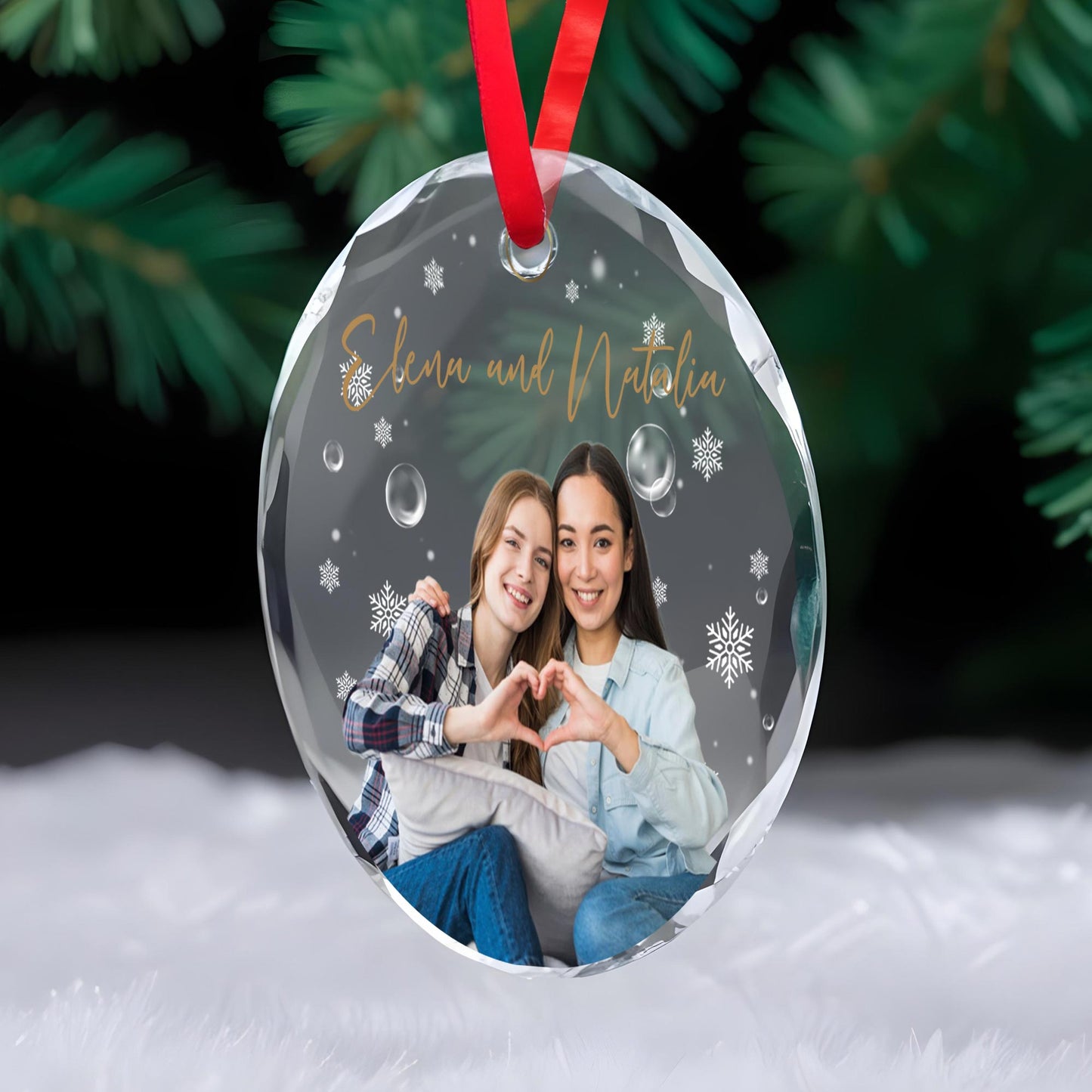 Celebrate Love And Friendship Glass Ornament - Personalized Custom Circle Glass Ornament - BST036_CGOR