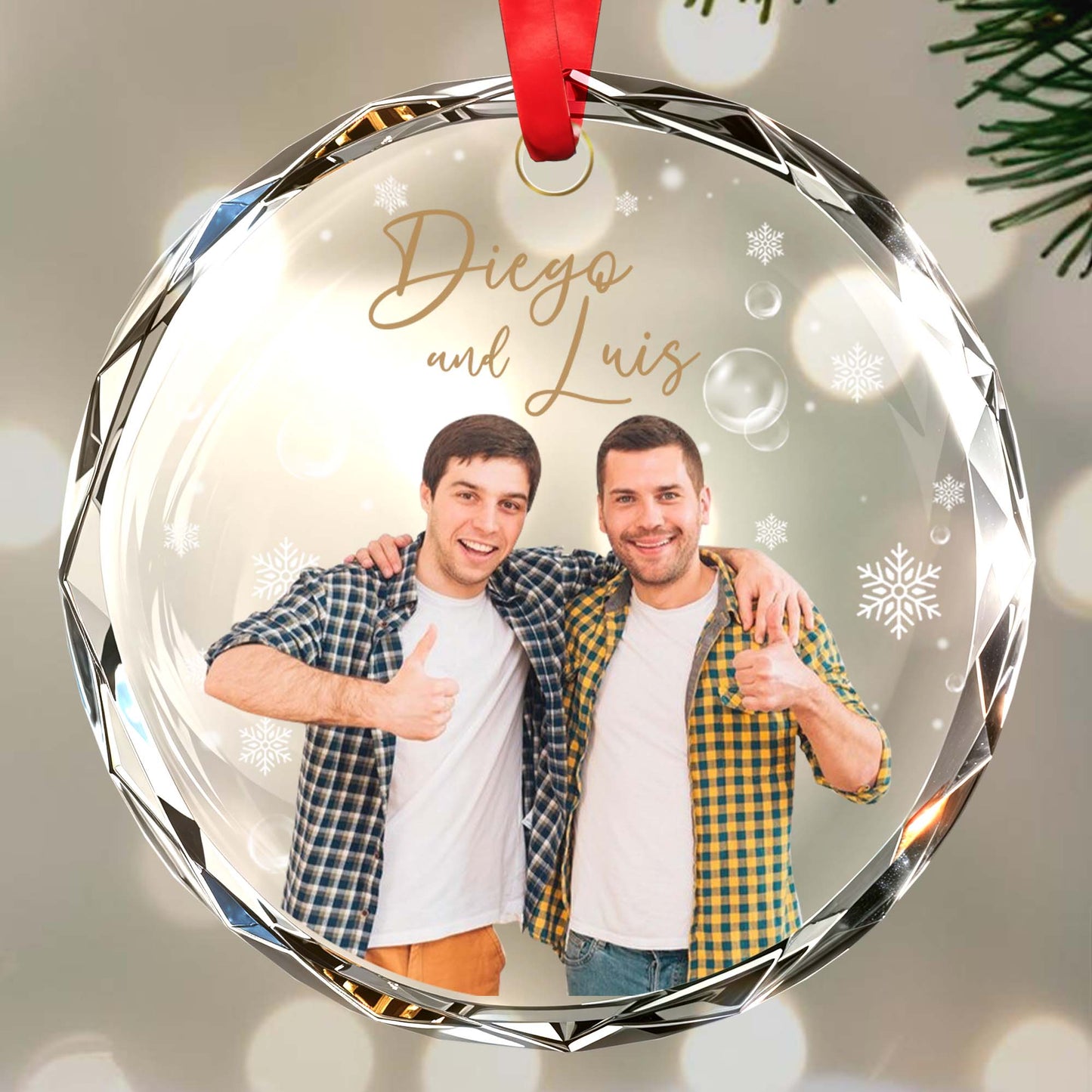 Customizable Circle Glass Ornament With Your Names