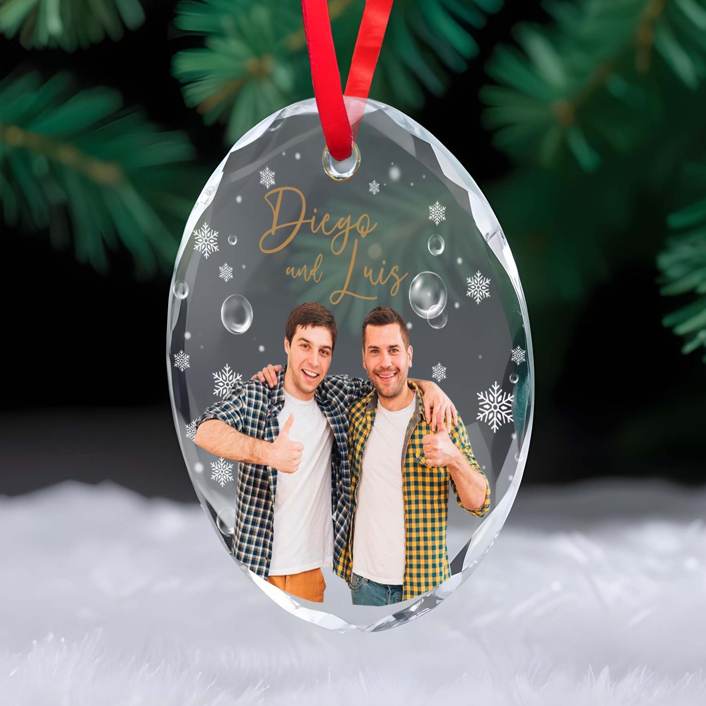 Customizable Circle Glass Ornament With Your Names