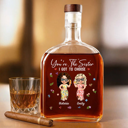 Eres la hermana que elegí, flores y figuras de dibujos animados - Botella de whisky personalizada - BST038_WHIBO