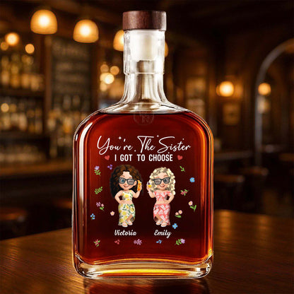 Eres la hermana que elegí, flores y figuras de dibujos animados - Botella de whisky personalizada - BST038_WHIBO