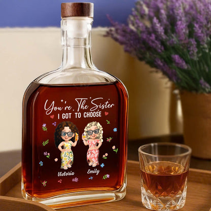 Eres la hermana que elegí, flores y figuras de dibujos animados - Botella de whisky personalizada - BST038_WHIBO
