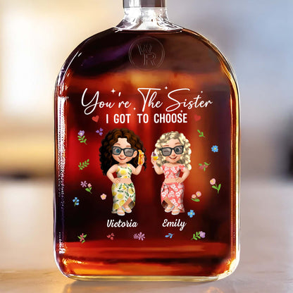 Eres la hermana que elegí, flores y figuras de dibujos animados - Botella de whisky personalizada - BST038_WHIBO